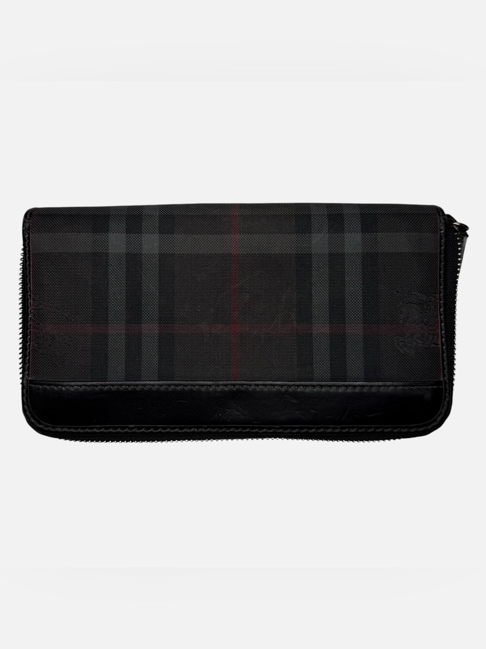 Burberry Black Haymarket Check Zip Around Wallet Leather Canvas Authenticated